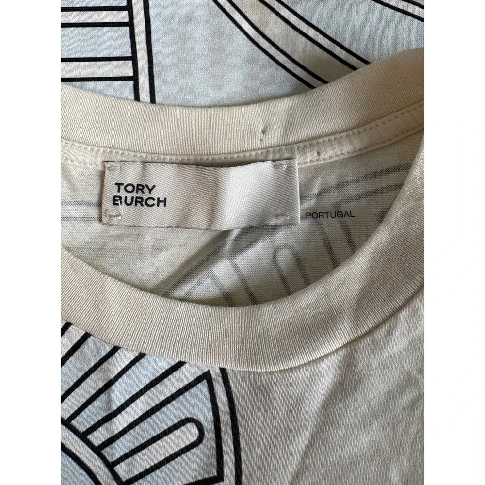 Tory Burch Women Shirt Zebra Column Graphic Print T-Shirt Cream Blue Portugal XS